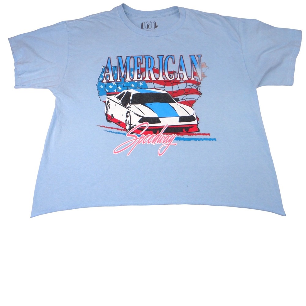 Isaac Morris American Speedway Graphic Tee Mens Large Blue Cotton Car Race Tee